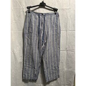 Crazy Horse Liz Claiborne Linen Blend Striped Cropped Pants Drawstring Waist‎  8